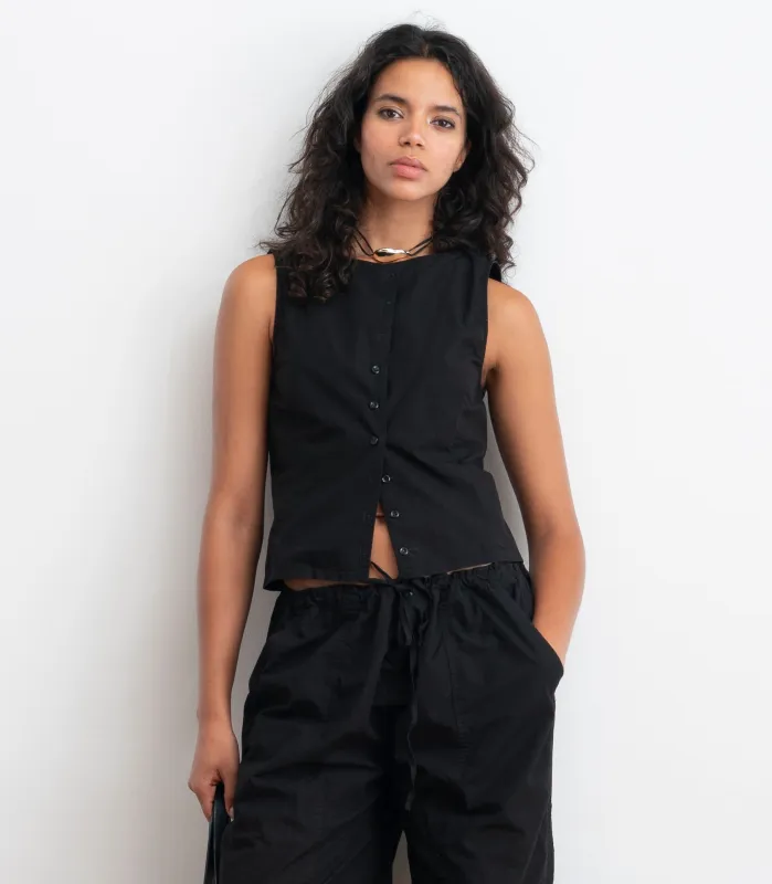Hannah Cropped Tie Vest - Black SS26 made by Loup