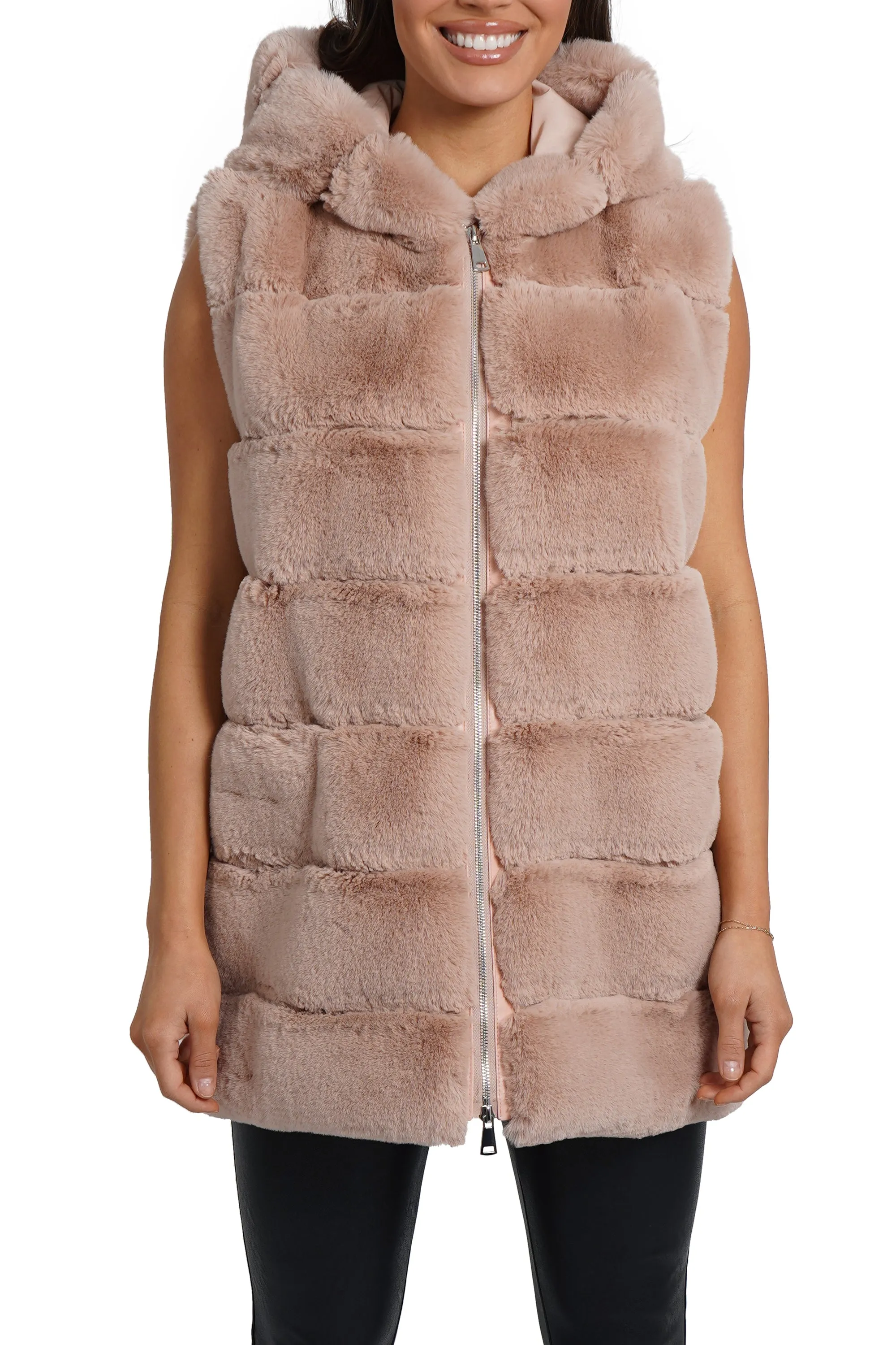 Alina Faux Fur Hooded Vest sold by Love Token