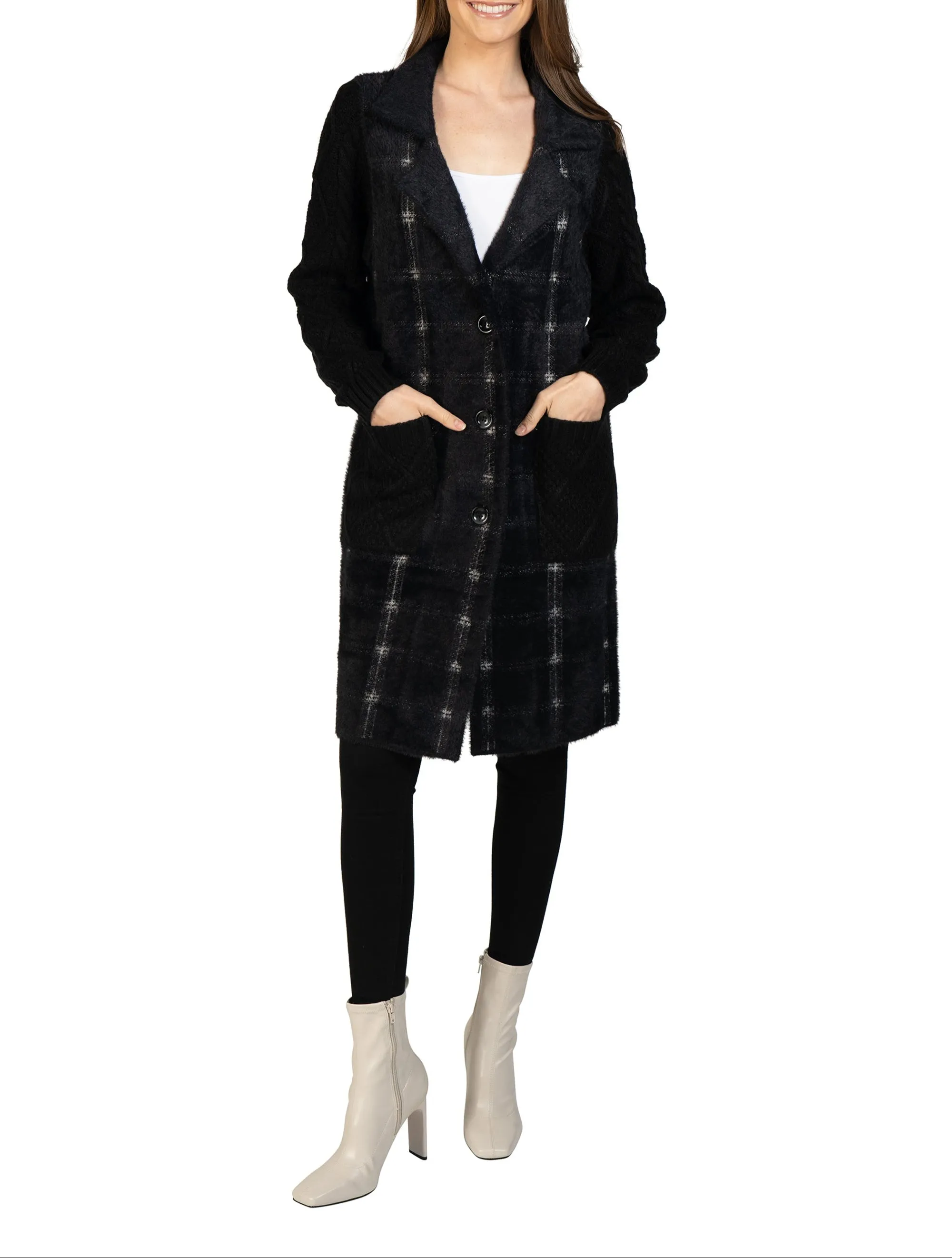 Plaid Cardigan with Knitted Sleeves sold by Love Token product image thumbnail 2