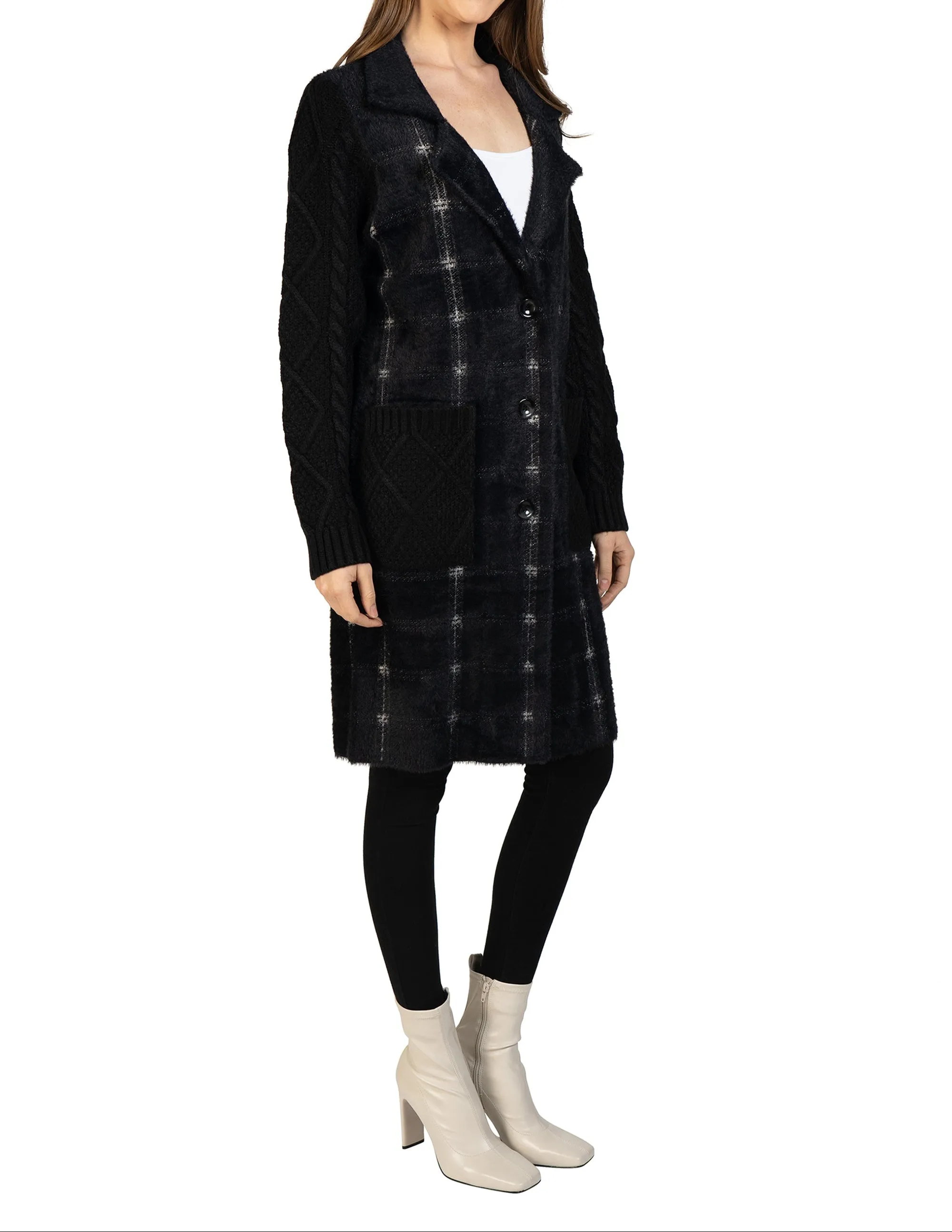 Plaid Cardigan with Knitted Sleeves sold by Love Token product image thumbnail 3