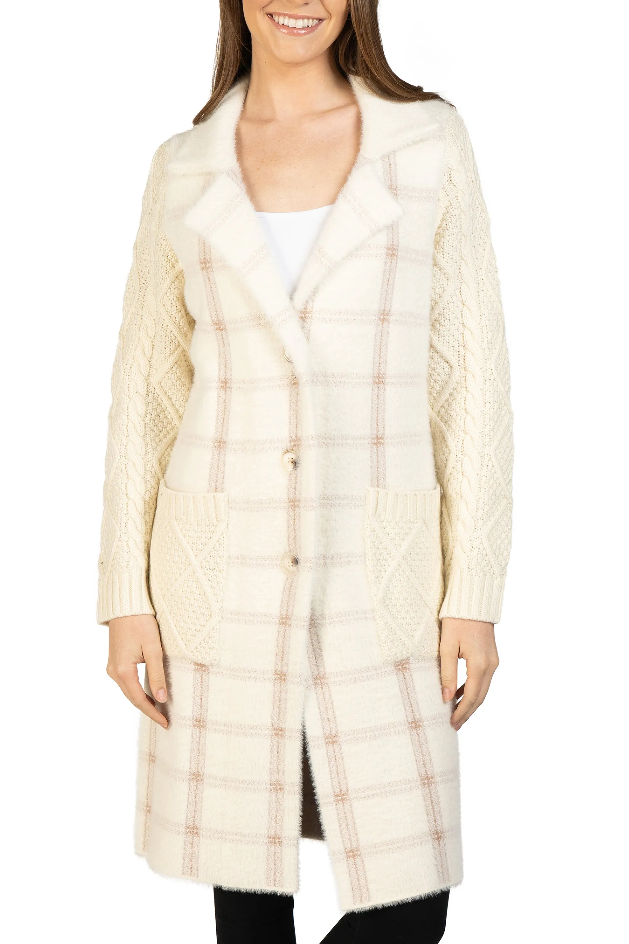Plaid Cardigan with Knitted Sleeves sold by Love Token product image thumbnail 5