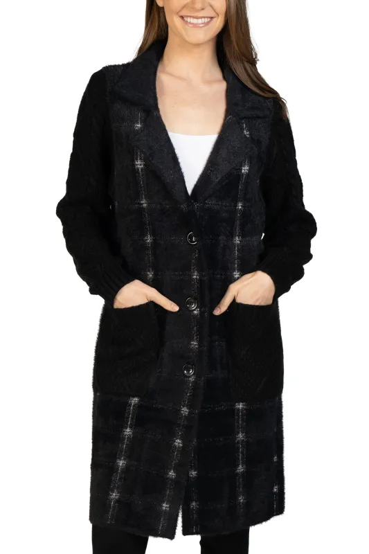 Plaid Cardigan with Knitted Sleeves sold by Love Token