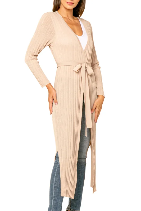 Liam Pleated Crinkle Long Sash Tied Cardigan made by Love Token