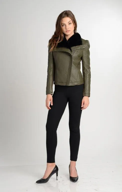Jada Faux Fur Lined Moto Biker Jacket Coat sold by Love Token
