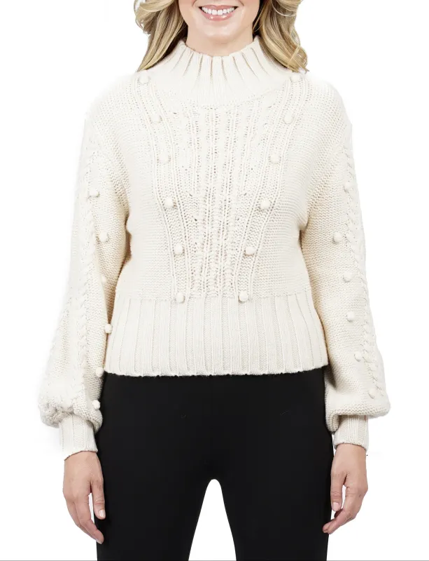Annalise Cable Sweater with Pom Sleeves sold by Love Token