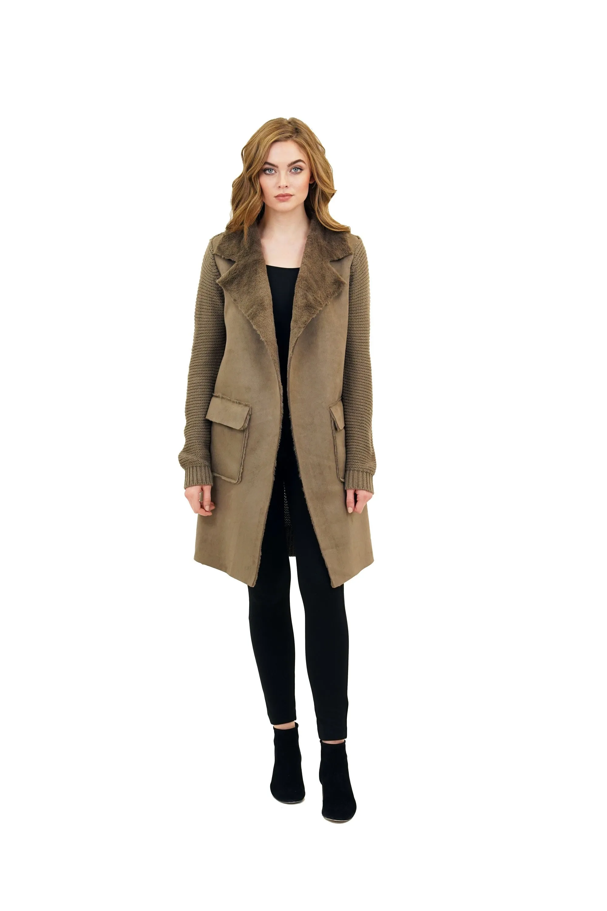Harlow Faux Fur Wide Collar Knit Trench Jacket Coat sold by Love Token product image thumbnail 2