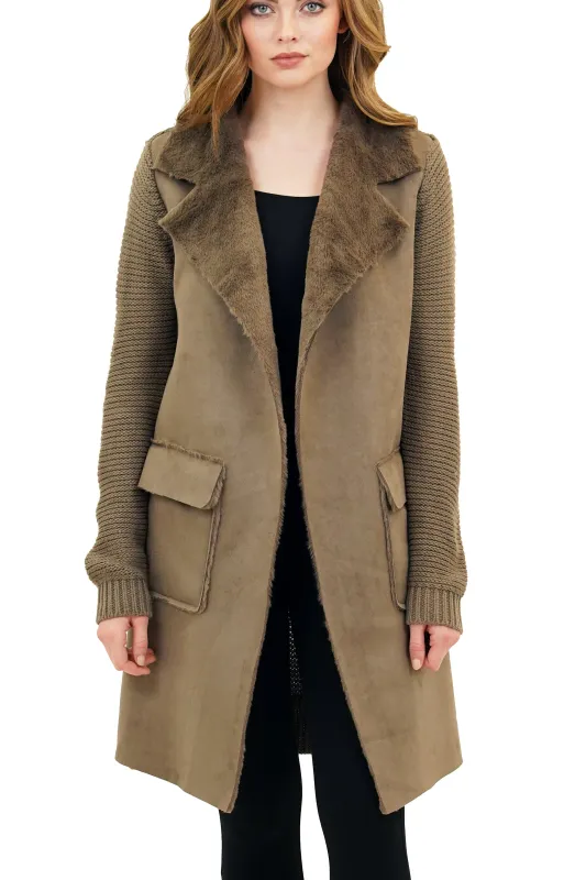 Harlow Faux Fur Wide Collar Knit Trench Jacket Coat sold by Love Token