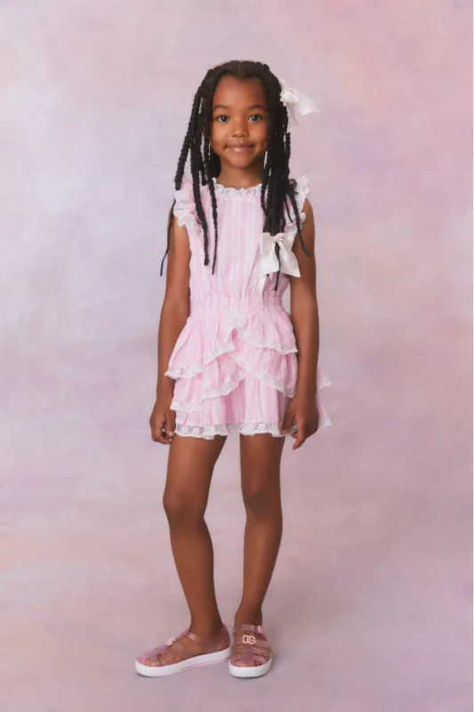 Girls Janelly Cotton Stripe Dress- Captiva Pink sold by LoveShackFancy