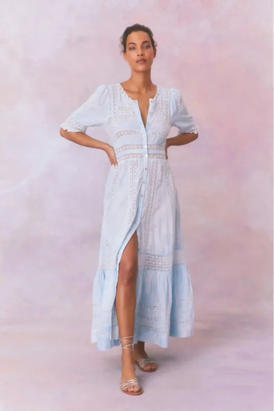 Minka Stripe Hand Dye Lace Maxi Dress made by LoveShackFancy