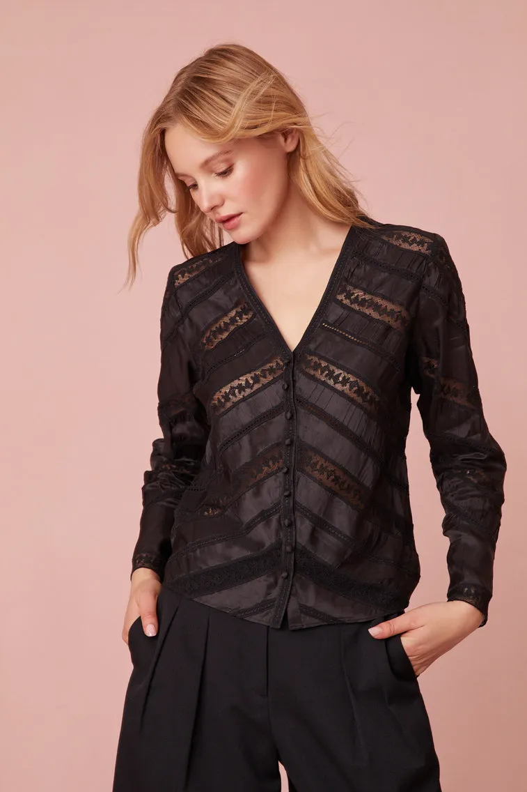 Tandra V-Neck Blouse- BLACK sold by LoveShackFancy product image thumbnail 4