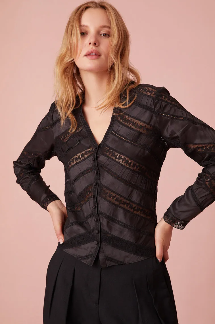 Tandra V-Neck Blouse- BLACK sold by LoveShackFancy product image thumbnail 5