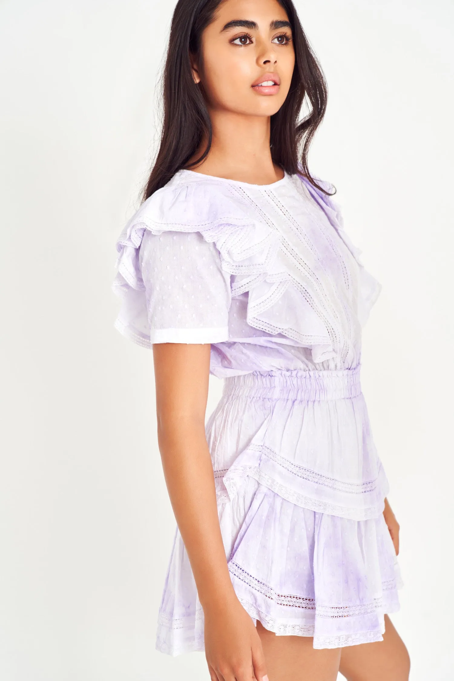 Natasha Heritage Mini Dress - VIOLET SPLASH HAND DYE sold by LoveShackFancy product image thumbnail 3