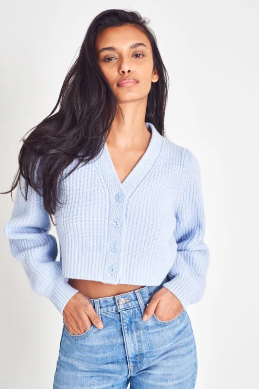 Avignon Cropped Cardigan - FADED SKY sold by LoveShackFancy