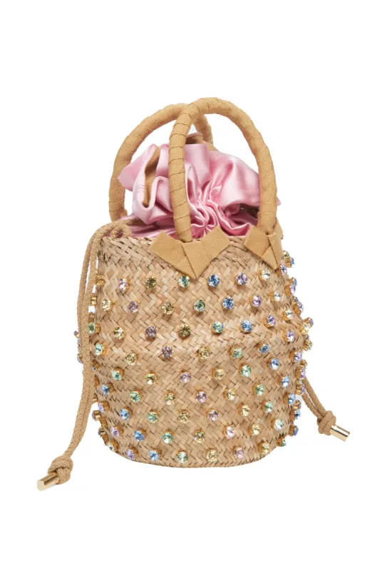 Rainbow Pastel Straw Bag sold by LoveShackFancy