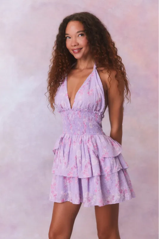 Deanna Fragrance Print Halter Mini Dress- HIBISCUS sold by LoveShackFancy