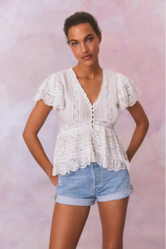 Quinella Top- TRUE WHITE sold by LoveShackFancy