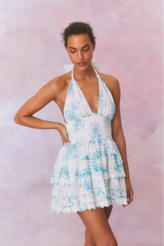 Deanna Halter Floral Eyelet Mini Dress sold by LoveShackFancy