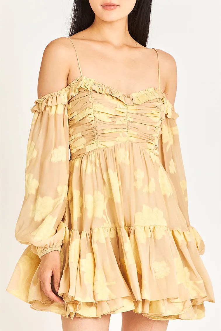 Zennia Off-Shoulder Silk Mini Dress-DAISY YELLOW sold by LoveShackFancy product image thumbnail 4