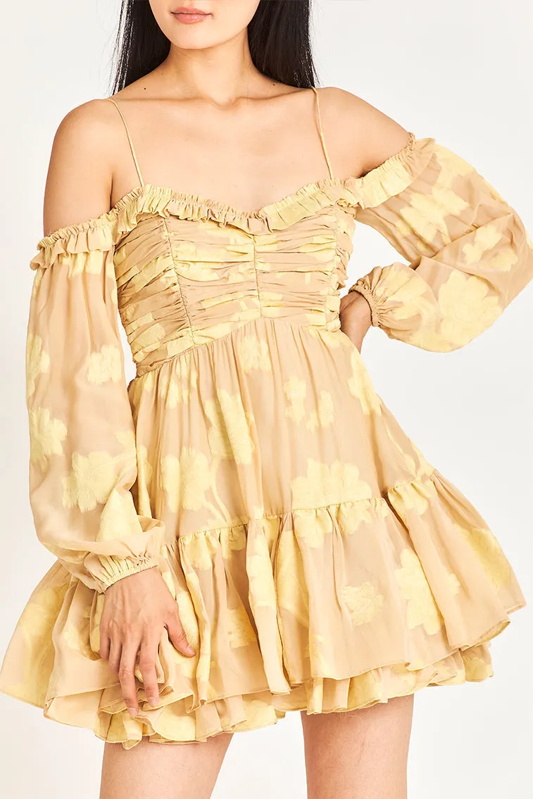 Zennia Off-Shoulder Silk Mini Dress-DAISY YELLOW sold by LoveShackFancy product image thumbnail 3