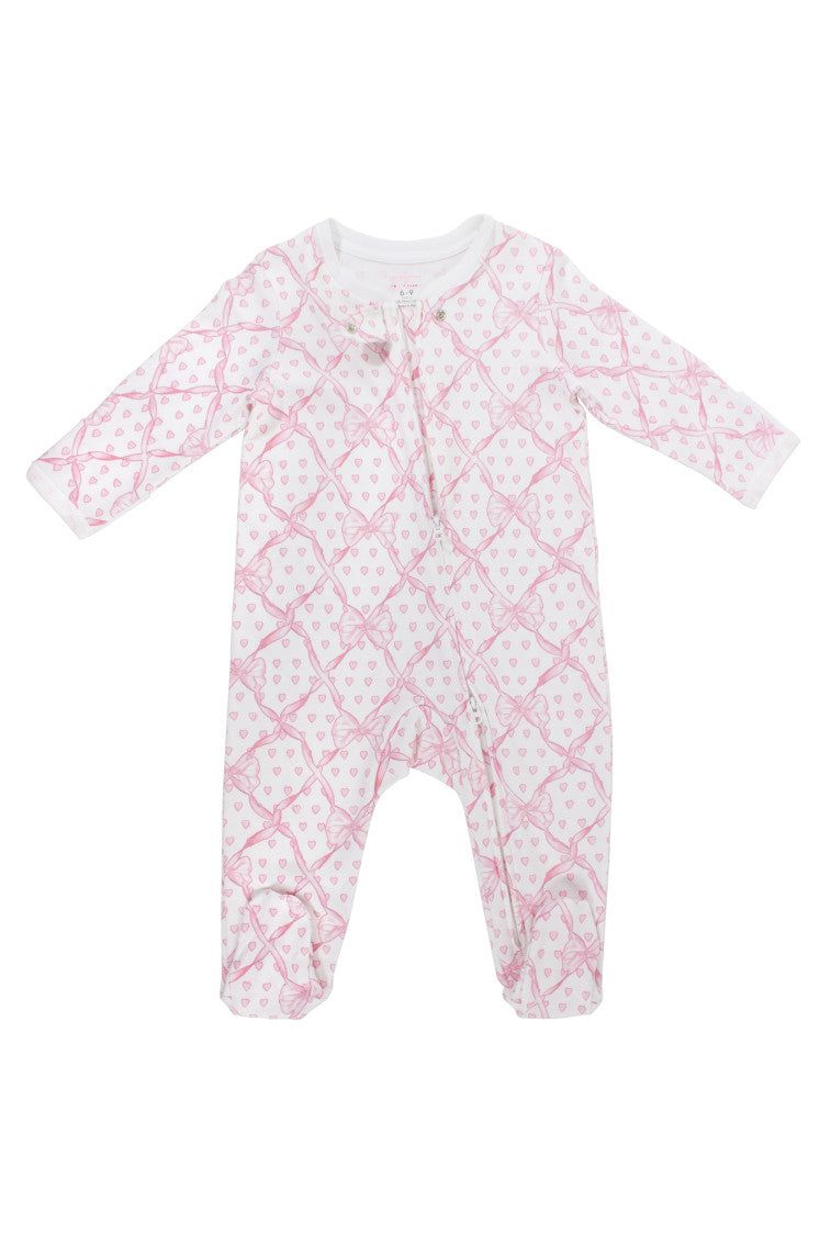 Roller Rabbit x LoveShackFancy Baby Bow Hearts Infant Zipper Footie sold by LoveShackFancy product image thumbnail 2