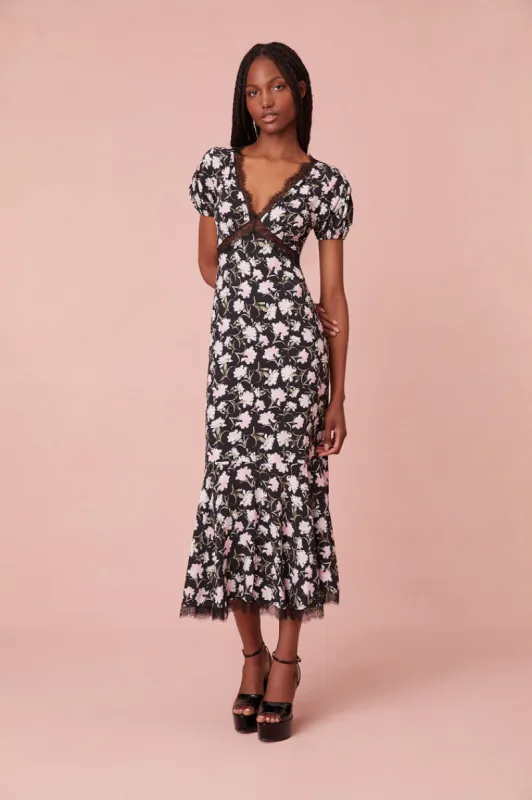 Aurelle Floral Lace Midi Dress sold by LoveShackFancy