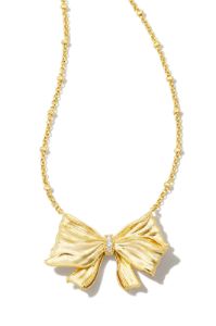 Kendra Scott x LoveShackFancy Gold Bow Necklace in White Crystal sold by LoveShackFancy