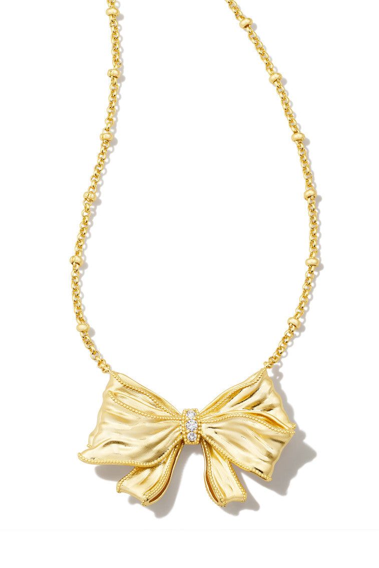 Kendra Scott x LoveShackFancy Gold Bow Necklace in White Crystal sold by LoveShackFancy