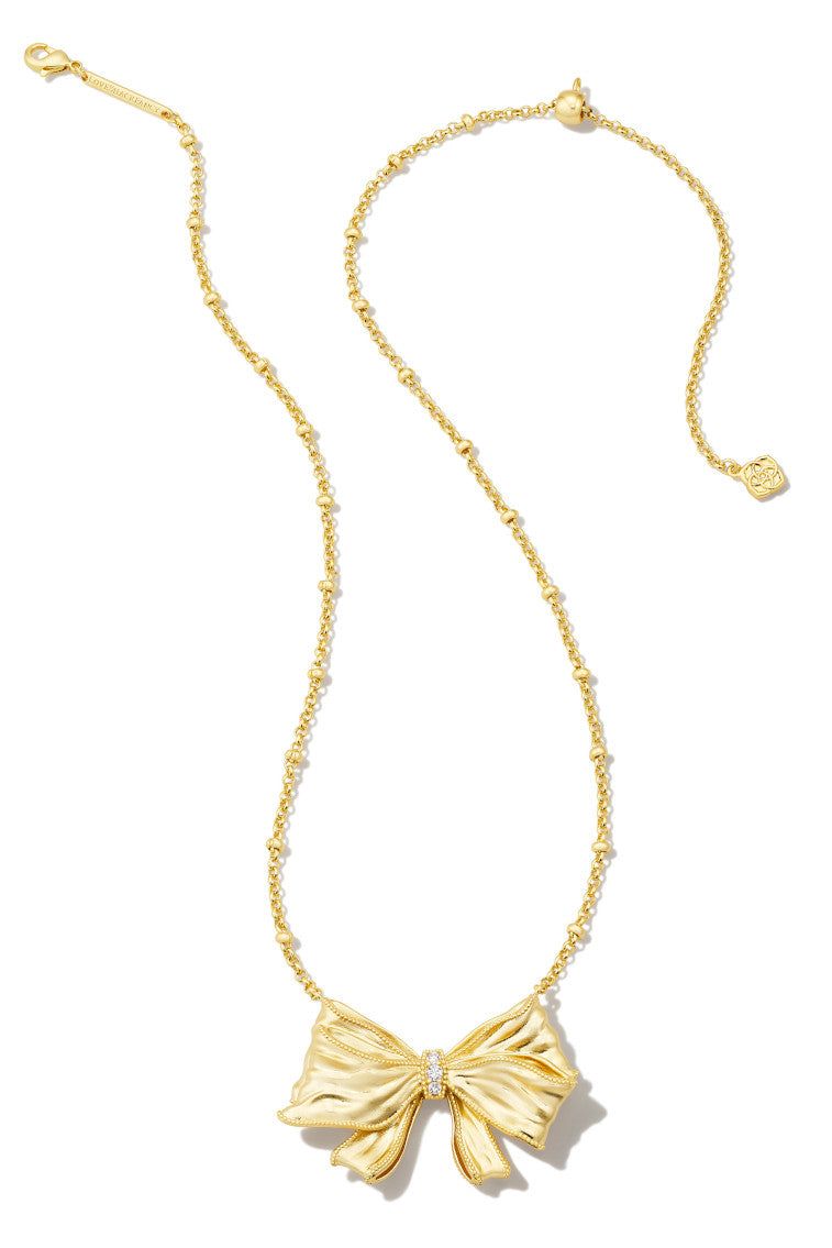 Kendra Scott x LoveShackFancy Gold Bow Necklace in White Crystal sold by LoveShackFancy product image thumbnail 2