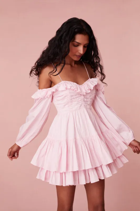 Zennia Off Shoulder Mini Dress- PINK LOTUS sold by LoveShackFancy