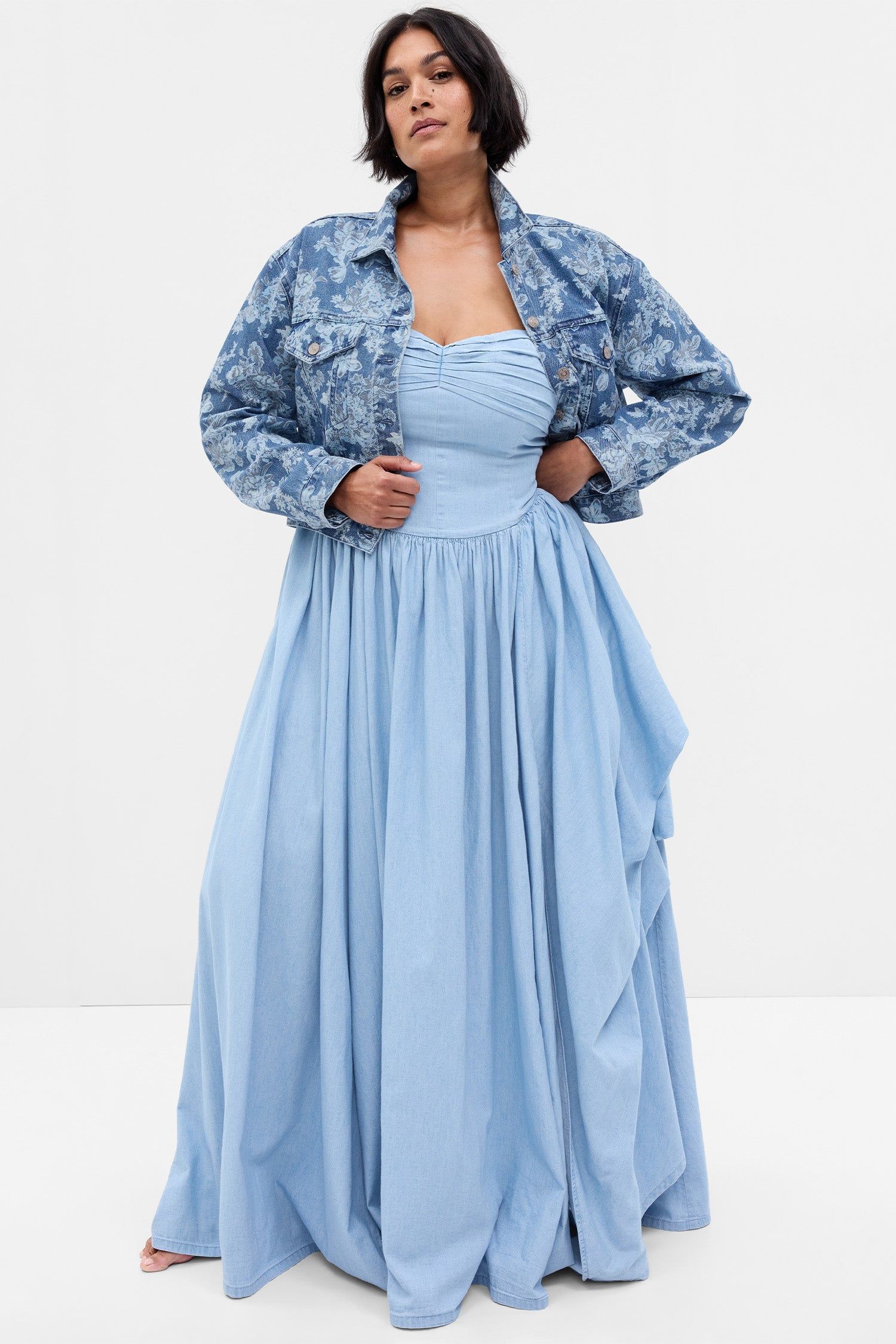 gap x loveshackfancy denim tiered maxi dress NWT Gap x LoveShackFancy Tiered Denim Chambray Maxi Dress
