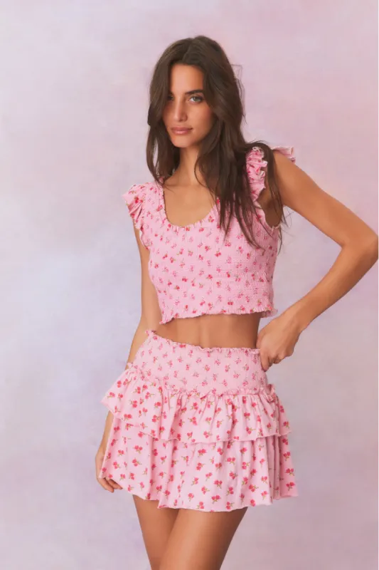 Ohana Printed Smocked Mini Skirt sold by LoveShackFancy