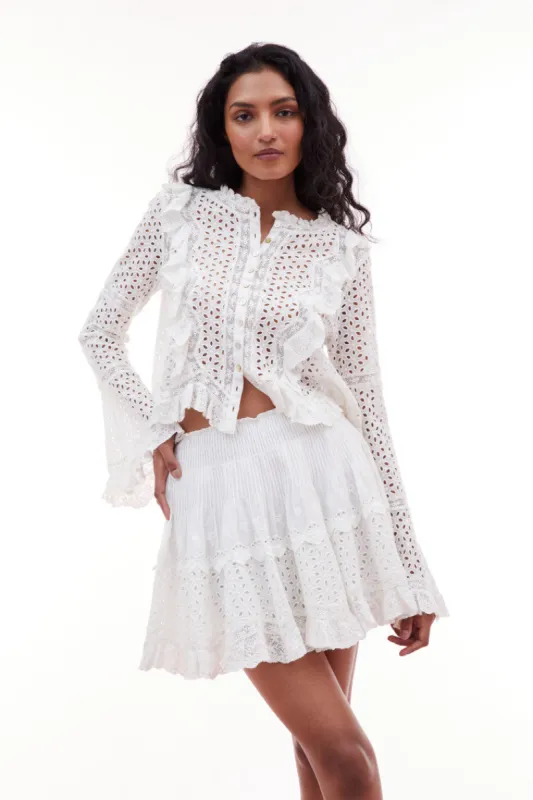 Moira Eyelet Mini Skirt sold by LoveShackFancy