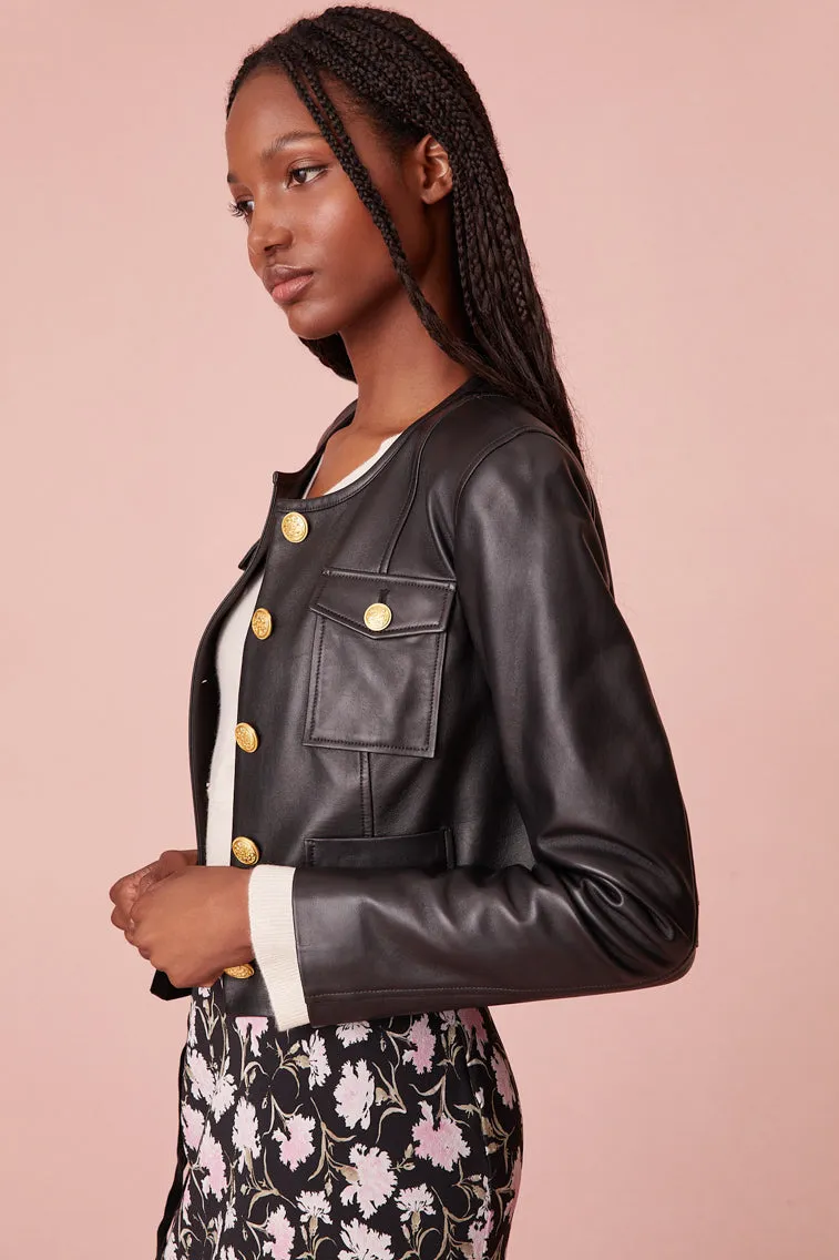Xander Cropped Leather Jacket- BLACK sold by LoveShackFancy product image thumbnail 4