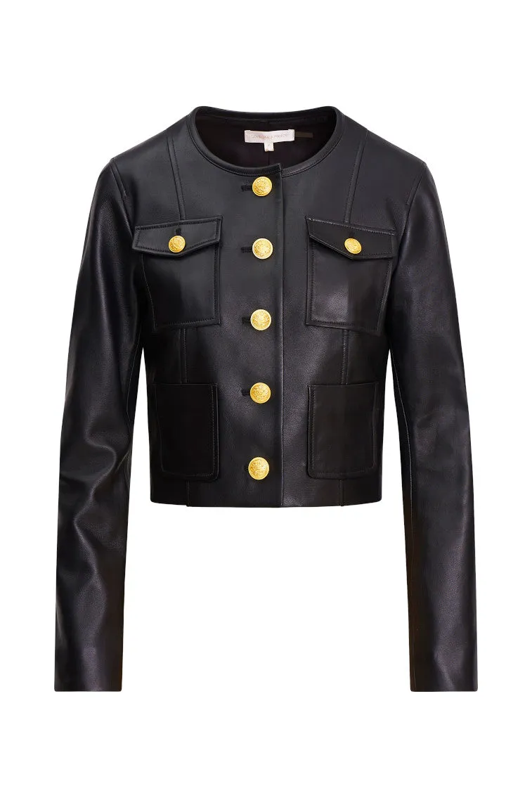 Xander Cropped Leather Jacket- BLACK sold by LoveShackFancy product image thumbnail 5