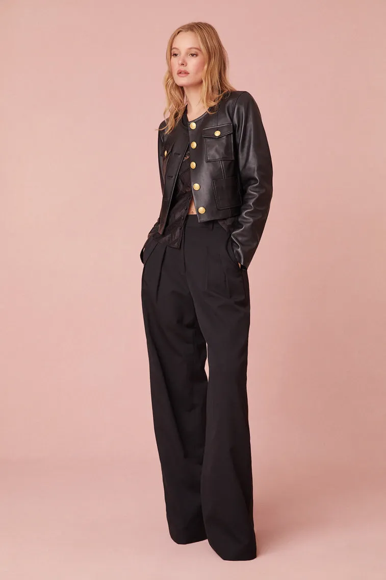 Xander Cropped Leather Jacket- BLACK sold by LoveShackFancy product image thumbnail 2