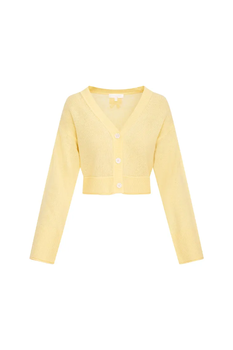 Lawrence Yellow Bow Applique Cardigan sold by LoveShackFancy product image thumbnail 5