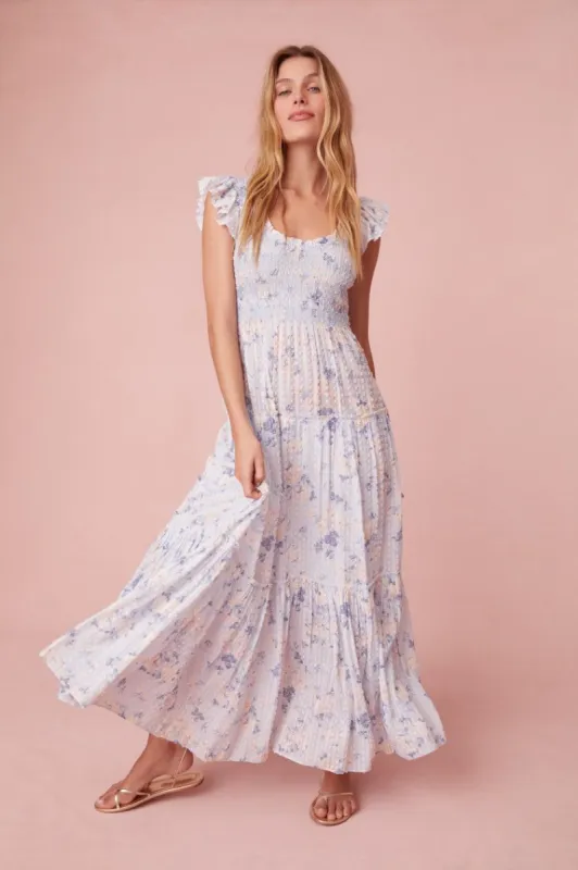 Chessie Fragrance Print Cotton Maxi Dress - WHISPER BLUE sold by LoveShackFancy
