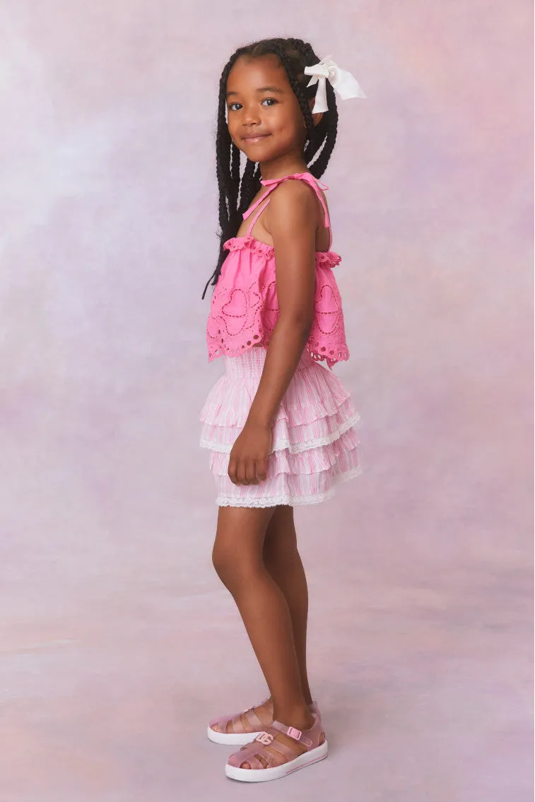 Girls Billie Cotton Stripe Skirt- CAPTIVA PINK sold by LoveShackFancy product image thumbnail 3