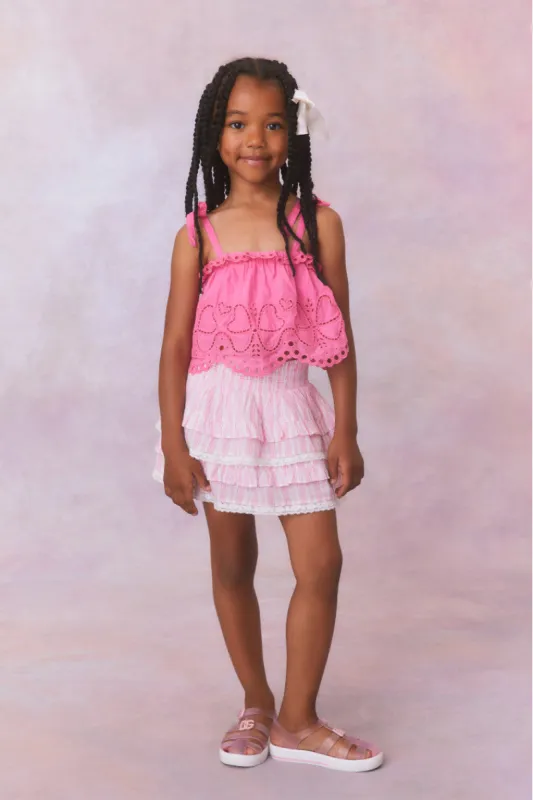 Girls Billie Cotton Stripe Skirt- CAPTIVA PINK sold by LoveShackFancy