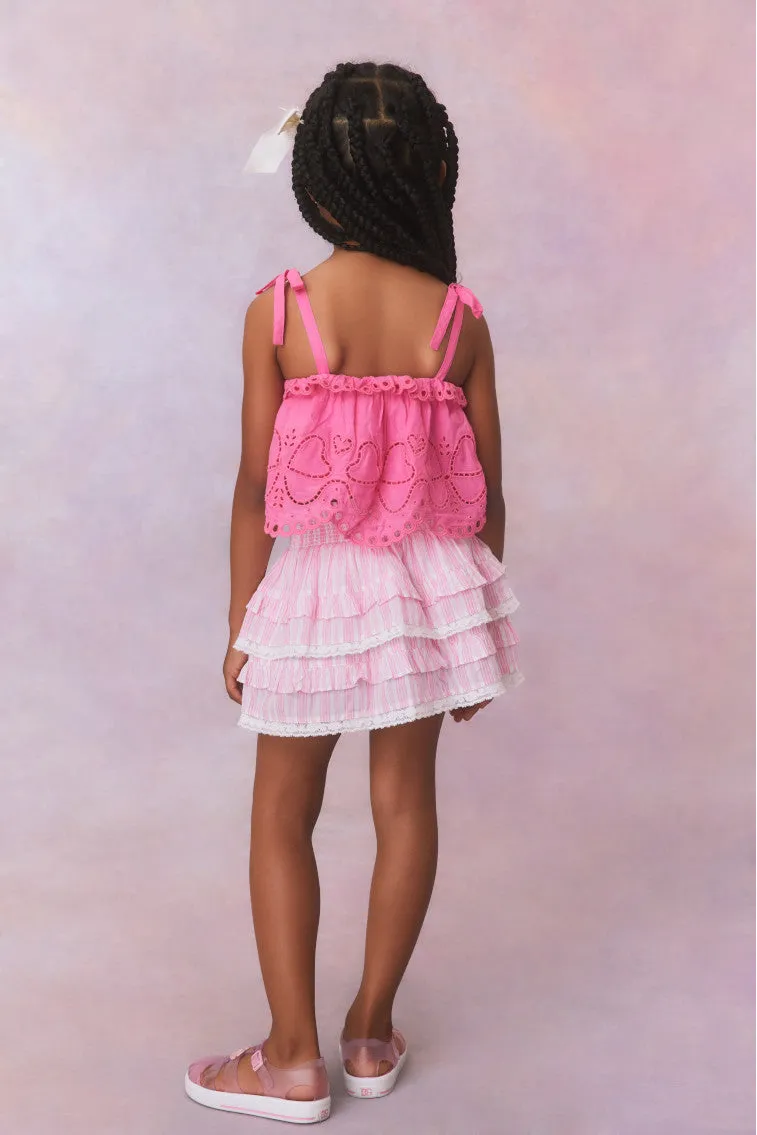 Girls Billie Cotton Stripe Skirt- CAPTIVA PINK sold by LoveShackFancy product image thumbnail 5