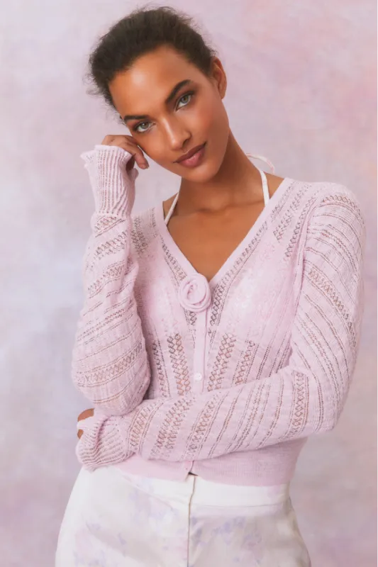 Luz Cotton Pointelle Rosette Cardigan sold by LoveShackFancy