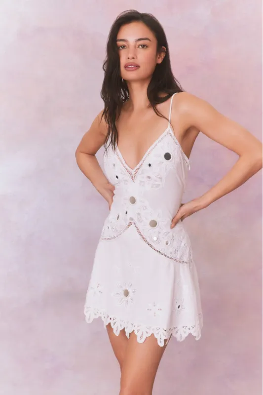 Brealynn Embellished Cotton Mini Dress sold by LoveShackFancy