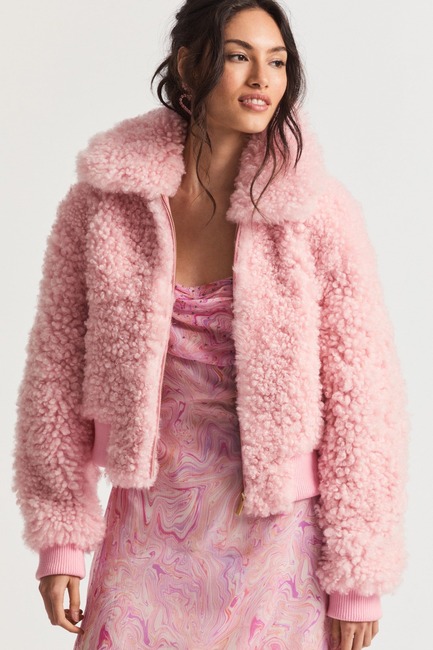 Morea Shearling Bomber - PINK DOGWOOD sold by LoveShackFancy