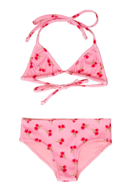 Girls Printed Finnie Bikini Swim Set- CHERRY PINK sold by LoveShackFancy