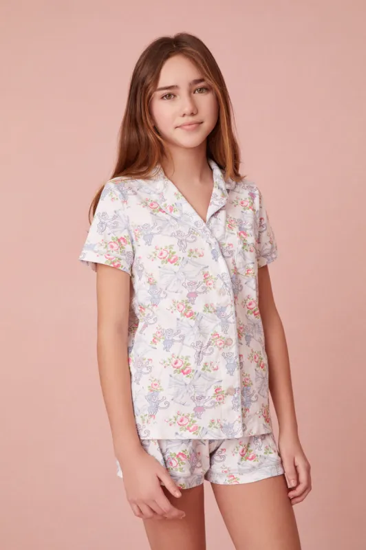 Roller Rabbit x LoveShackFancy Rosa Beaux Monkey Women's Polo Pajama sold by LoveShackFancy
