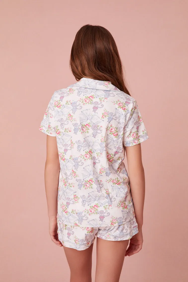 Roller Rabbit x LoveShackFancy Rosa Beaux Monkey Women's Polo Pajama sold by LoveShackFancy product image thumbnail 4