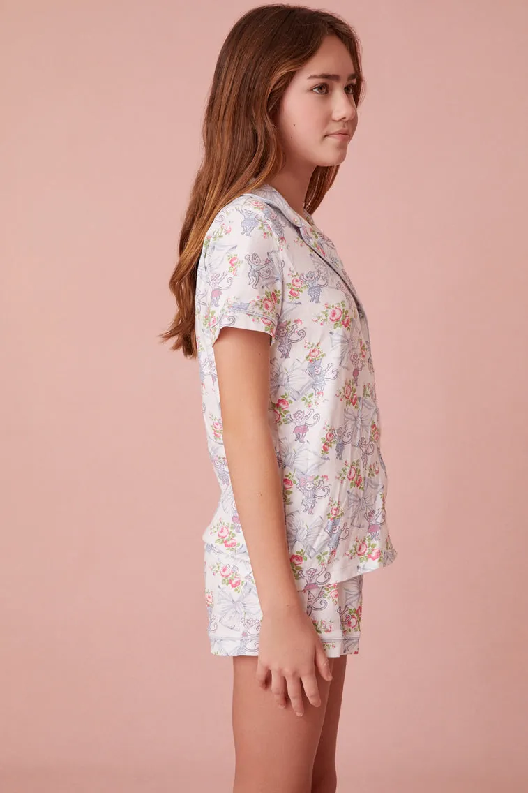 Roller Rabbit x LoveShackFancy Rosa Beaux Monkey Women's Polo Pajama sold by LoveShackFancy product image thumbnail 3