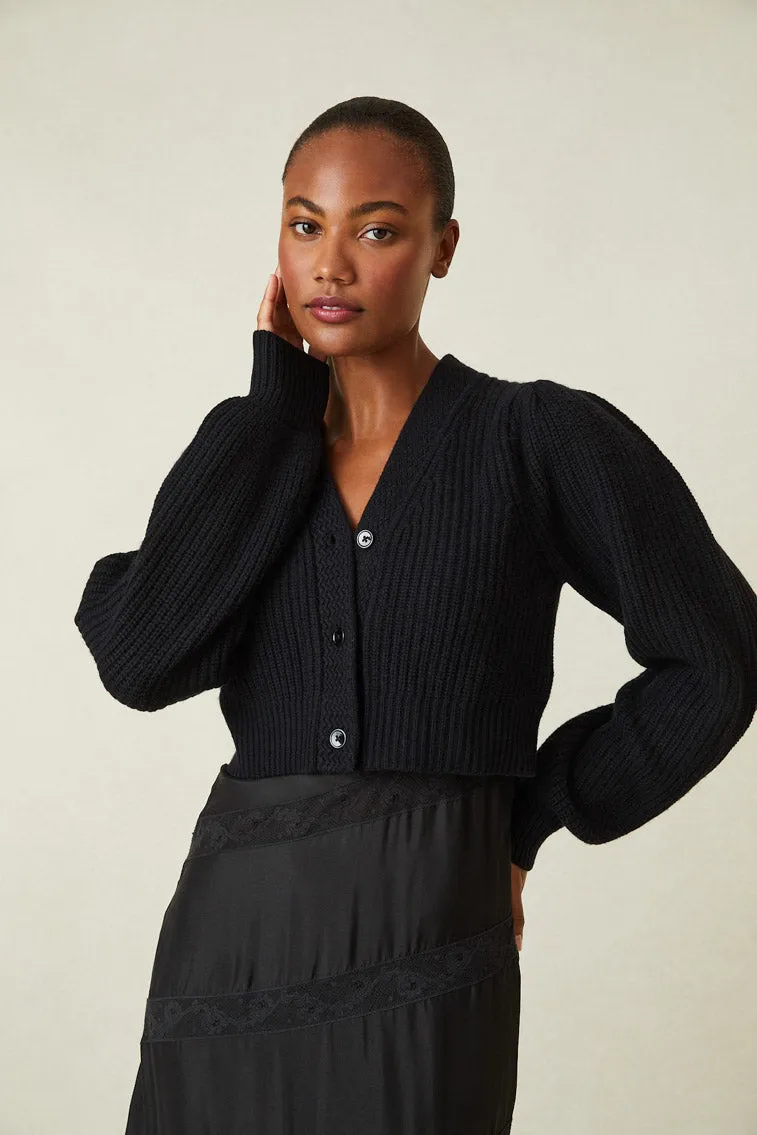 Avignon Crop Cardigan- BLACK sold by LoveShackFancy