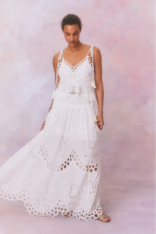 Cassaro Eyelet Cotton Maxi Skirt made by LoveShackFancy