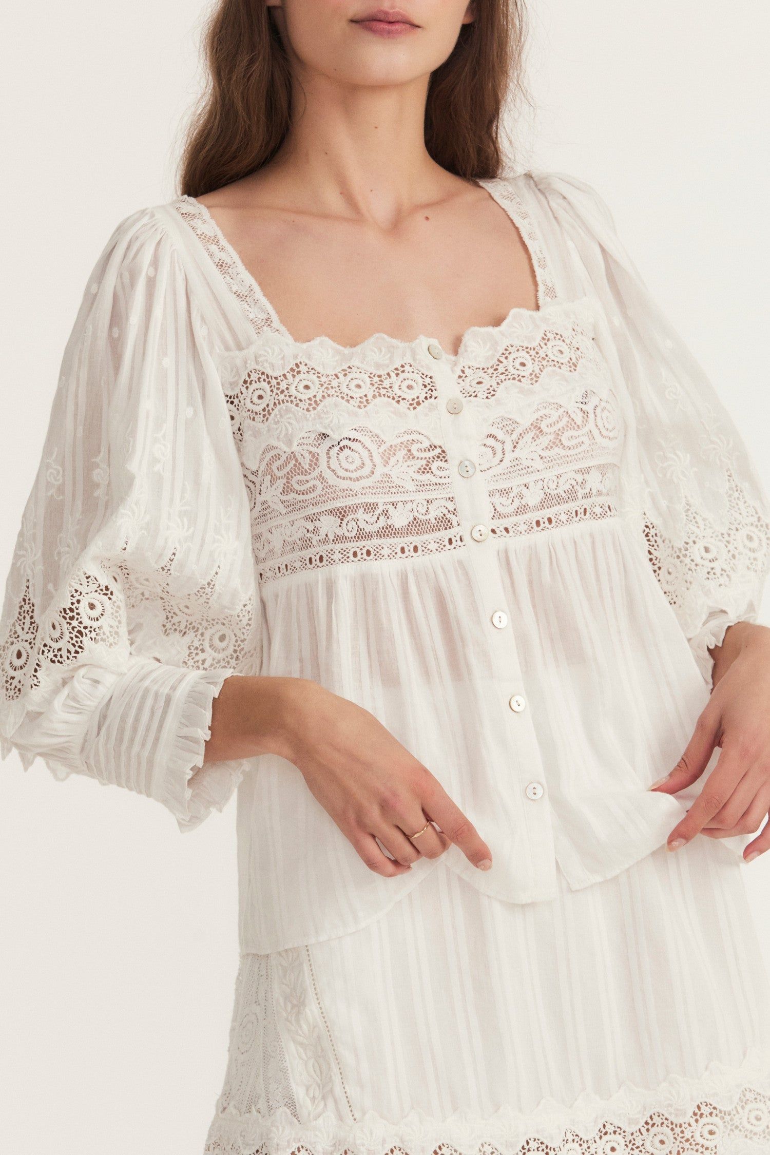 Anorette Blouse - TRUE WHITE sold by LoveShackFancy